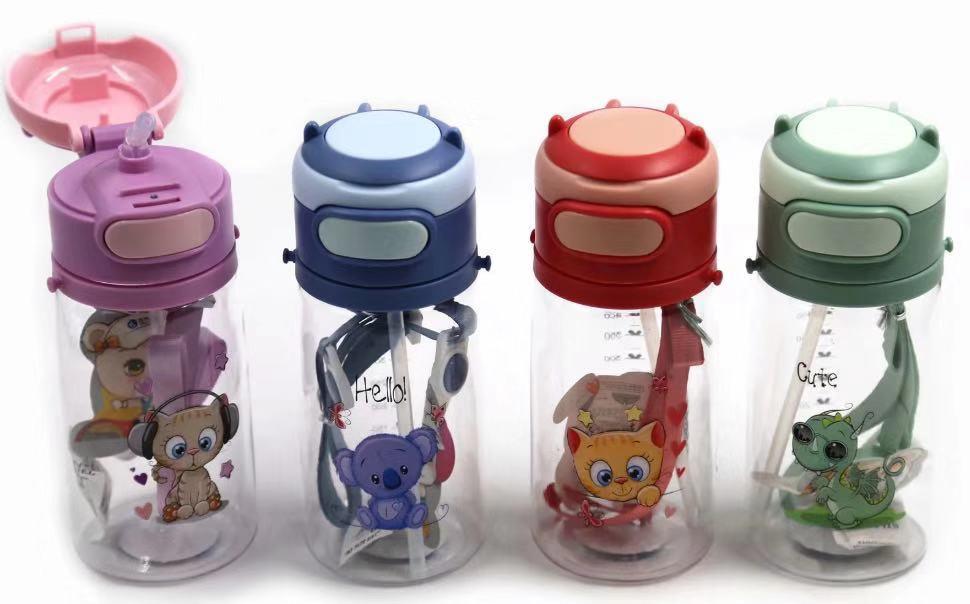 550ml Water Bottles For Children Plastic Water Bottle Bounce Cover With Straw Portable Student Water Bottle