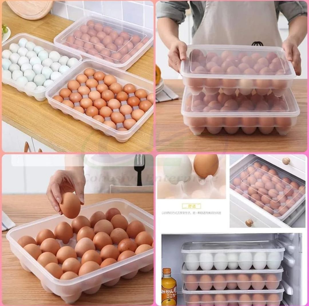 34 Grids Plastic Egg Storage Box Eggs Holder Portable Food Storage Container PP Refrigerator Egg Tray Holder Container With Lid Kitchen Gadget(DPX)